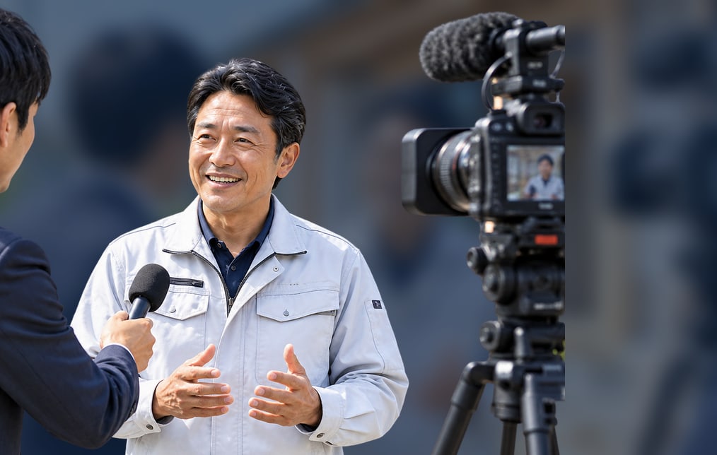 打ち合わせをする建築会社の社長と担当者