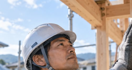 ヘルメットをかぶった職人